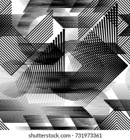 Seamless pattern with speed lines.Triangles
 unusual poster Design .Black Vector stripes .Geometric shape. Endless texture . futuristic template. Geometrical modern background with striped shapes