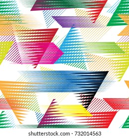 Seamless pattern with speed lines.Triangles
 unusual poster Design .Colorful Vector stripes .Geometric shape. Endless texture . futuristic template. Geometrical modern background with striped shapes