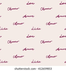 Seamless pattern spelling love on pink, vector