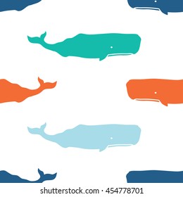 Seamless pattern with sperm whales. Vector illustration.