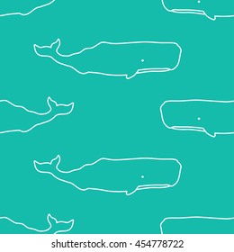 Seamless pattern with sperm whales. Vector illustration.