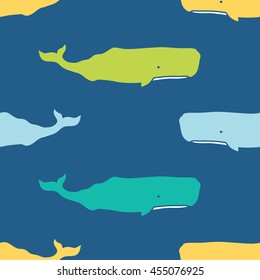 Seamless pattern with sperm whales. Vector illustration.