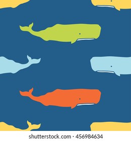 Seamless pattern with sperm whales. Vector illustration.