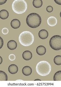 Seamless pattern with spheres. Ink and brush. Abstract. Hand drawn. Vector illustration.