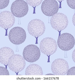Seamless pattern with spherical crowns of trees and curls. 