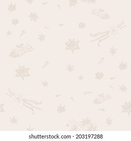 Seamless pattern with spices. Hand drawn graphic