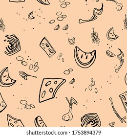 Seamless pattern with spices on background. Spices and herbs made in vector.