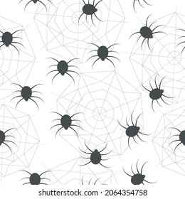 Seamless pattern with spider and cobweb. Vector graphics