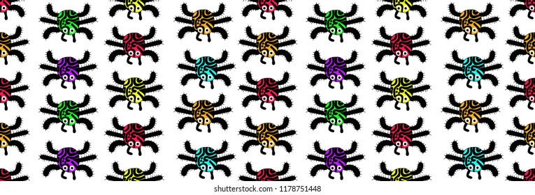 Seamless pattern, Spider on white background, vector isolated