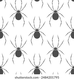 Seamless pattern with spider. Vector black and white background.