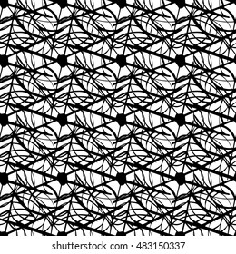 Seamless pattern with spider web. Connected black lines on white background. Abstract background
