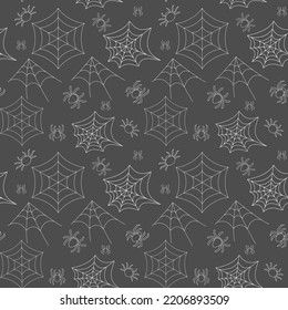 Seamless pattern with spider and spider web contours. vector illustration