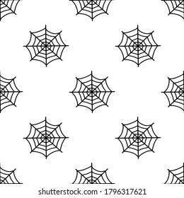  Seamless pattern of a spider web. Design for paper, textiles, Halloween. Hand-drawn vector illustration.