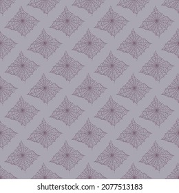 Seamless pattern spider web isolated on gray background. Outline spooky cobwebs template for fabric. Design vector illustration.