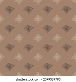 Seamless pattern spider web isolated on light brown background. Outline spooky cobwebs template for fabric. Design vector illustration.
