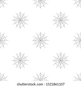 Seamless pattern with spider web on white background. Halloween spiderweb texture. Cobweb line style. Vector illustration for design, web, wrapping paper, fabric.