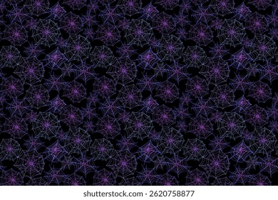 Seamless pattern of spider web on black background