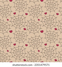 Seamless pattern with Spider web in the shape of a heart
