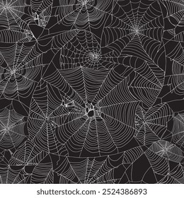 Seamless pattern spider web. Vector pattern continuous. Template drawn by hand vector pattern trend black white design. Dark hand drawn seamless pattern with spider's cobweb.