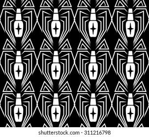 seamless pattern of spiders arranged one behind the other on black background