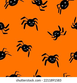 Seamless pattern with spiders for flyers and postcards. Doodle style. Happy Halloween greeting card. Vector illustration.