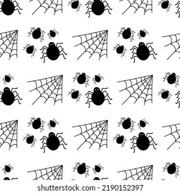 Seamless pattern with spiders. Halloween, black spider, scary. Flat illustration. Vector.