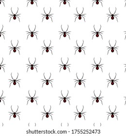 Seamless pattern with spiders. Halloween. Stock vector illustration on white isolated background. 