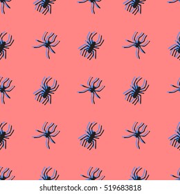 Seamless pattern with spiders. Hand drawn vector illustration. Halloween background.