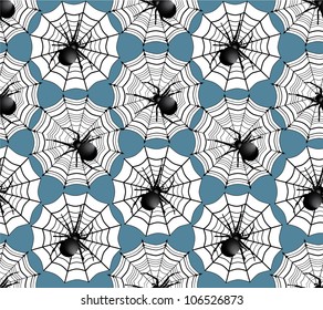 seamless pattern with spiders on blue background. Halloween texture