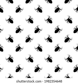 Seamless Pattern Spiders on Web with white Background. Halloween Background Design Element. Spooky, Scary Horror Decoration Vector