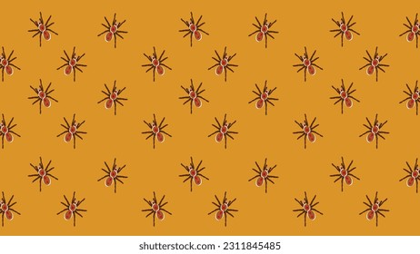 Seamless pattern of spiders on a yellow background. Vector illustration.