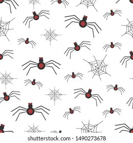 Seamless pattern with spiders and web
