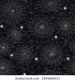 Seamless pattern with spiderweb and spiders. Halloween decoration with cobweb.