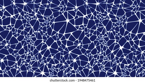 Seamless pattern spiderwebbed with cracks. Craquelure dark blue texture. Vector hand drawn illustration.