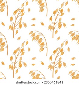 Seamless pattern of spikelets and oat seeds. Oat grains on a white background. Agriculture background, print, vector