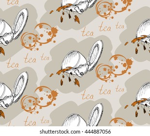 Seamless pattern of the spilled tea or coffee cup