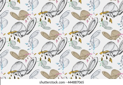 Seamless pattern of the spilled tea or coffee cup