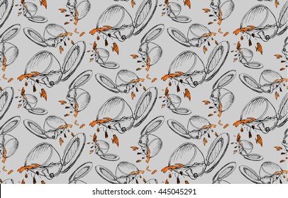 Seamless pattern of the spilled tea or coffee cup