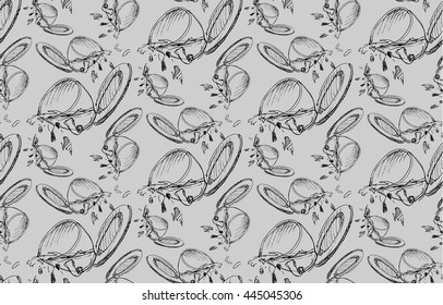 Seamless pattern of the spilled tea or coffee cup