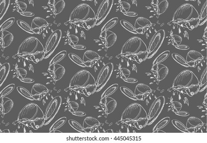 Seamless pattern of the spilled tea or coffee cup