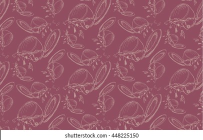 Seamless pattern of the spilled tea or coffee cup