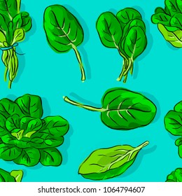 Seamless pattern with spinach green leaves