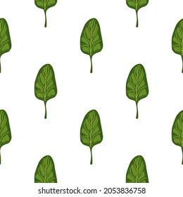 Ensalada espinaca sin foco sobre fondo blanco. Ornamento minimalista con lechuga. Plantilla de planta geométrica para tela. Diseñar ilustración vectorial.