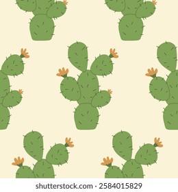 Seamless pattern with spiny blossom cacti