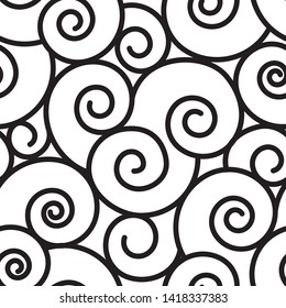Seamless pattern with spiral curls on the white background. Vector stylish texture for your design