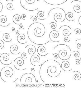 Nahtloses Muster mit Spiralverzierungen. Vintage Design-Element in monochromatischen Stil. Abstrakter Ornat für Gewebe, Stoff, Textilien. Vektorgrafik einzeln auf weißem Hintergrund.