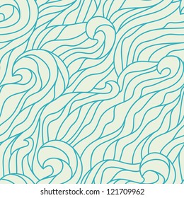 Patrón sin inconvenientes con rizos de espiral. Olas oceánicas estilizadas. Doodle dibujado a mano