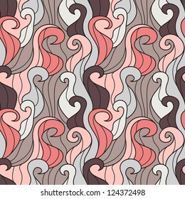Seamless pattern with spiral curls. Stylized ocean waves. Hand drawn doodle