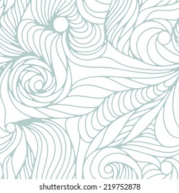 Seamless pattern with spiral curls. Stylized ocean waves. Hand drawn doodle