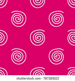 Seamless pattern of spiral curls. In two colors, white curls on a bright pink background.